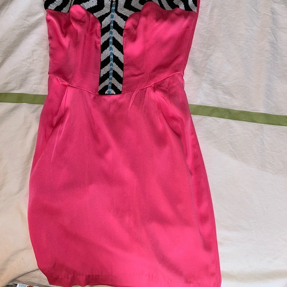 MARA HOFFMAN NWOT hot pink beaded strapless dress size 0 27 inches in length